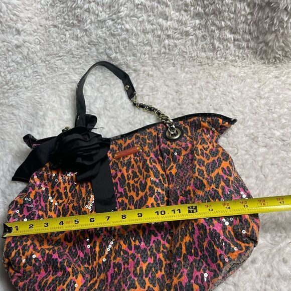 Betsey Johnson Fabric sequins leopard print orange,hot pink & black shoulder bag - Picture 9 of 12